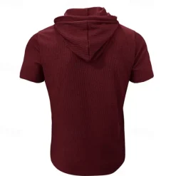 Outlet OUKU Men's T Shirt Tee Short Sleeve Shirt Tee Top Short Sleeve Hooded Summer Plain Fashion Designer Basic Buttons Vacation Street Going out Wine Black Blue Top Tee for Men