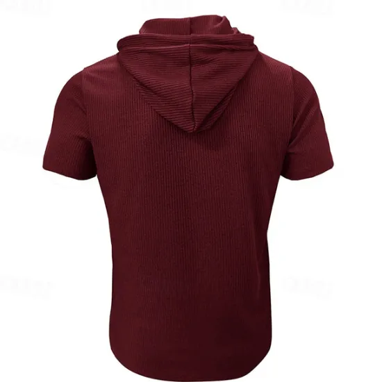 Outlet OUKU Men's T Shirt Tee Short Sleeve Shirt Tee Top Short Sleeve Hooded Summer Plain Fashion Designer Basic Buttons Vacation Street Going out Wine Black Blue Top Tee for Men