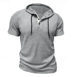 Outlet OUKU Men's T Shirt Tee Short Sleeve Shirt Tee Top Short Sleeve Hooded Summer Plain Fashion Designer Basic Buttons Vacation Street Going out Wine Black Blue Top Tee for Men