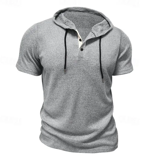 Outlet OUKU Men's T Shirt Tee Short Sleeve Shirt Tee Top Short Sleeve Hooded Summer Plain Fashion Designer Basic Buttons Vacation Street Going out Wine Black Blue Top Tee for Men