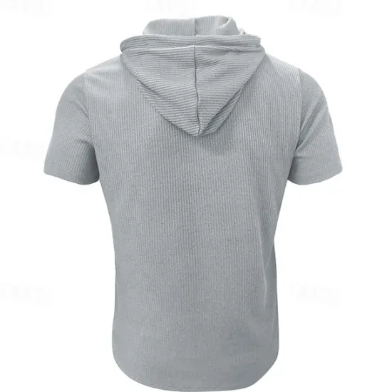 Outlet OUKU Men's T Shirt Tee Short Sleeve Shirt Tee Top Short Sleeve Hooded Summer Plain Fashion Designer Basic Buttons Vacation Street Going out Wine Black Blue Top Tee for Men