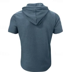 Outlet OUKU Men's T Shirt Tee Short Sleeve Shirt Tee Top Short Sleeve Hooded Summer Plain Fashion Designer Basic Buttons Vacation Street Going out Wine Black Blue Top Tee for Men