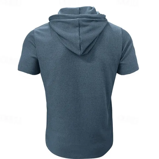 Outlet OUKU Men's T Shirt Tee Short Sleeve Shirt Tee Top Short Sleeve Hooded Summer Plain Fashion Designer Basic Buttons Vacation Street Going out Wine Black Blue Top Tee for Men