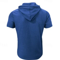 Outlet OUKU Men's T Shirt Tee Short Sleeve Shirt Tee Top Short Sleeve Hooded Summer Plain Fashion Designer Basic Buttons Vacation Street Going out Wine Black Blue Top Tee for Men