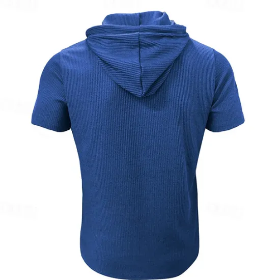 Outlet OUKU Men's T Shirt Tee Short Sleeve Shirt Tee Top Short Sleeve Hooded Summer Plain Fashion Designer Basic Buttons Vacation Street Going out Wine Black Blue Top Tee for Men