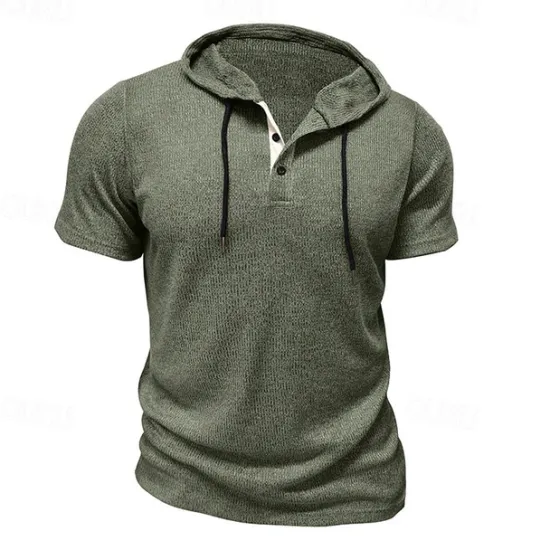Outlet OUKU Men's T Shirt Tee Short Sleeve Shirt Tee Top Short Sleeve Hooded Summer Plain Fashion Designer Basic Buttons Vacation Street Going out Wine Black Blue Top Tee for Men