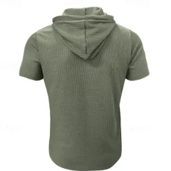 Outlet OUKU Men's T Shirt Tee Short Sleeve Shirt Tee Top Short Sleeve Hooded Summer Plain Fashion Designer Basic Buttons Vacation Street Going out Wine Black Blue Top Tee for Men