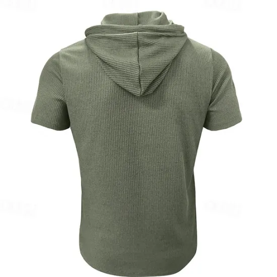 Outlet OUKU Men's T Shirt Tee Short Sleeve Shirt Tee Top Short Sleeve Hooded Summer Plain Fashion Designer Basic Buttons Vacation Street Going out Wine Black Blue Top Tee for Men