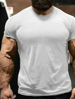 Clearance OUKU Men's T Shirt Tee Short Sleeves Crewneck Streetwear Stylish Casual Plain Outdoor Going out Black White Navy Blue Top Tee for Men