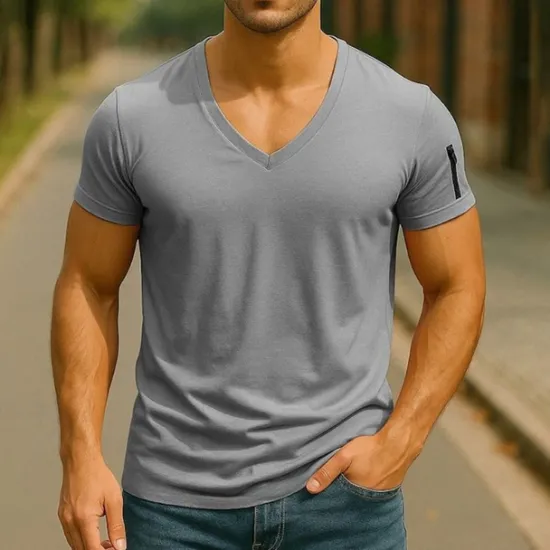 Sale OUKU Men's T Shirt Tee Short Sleeve Shirt Tee Top Short Sleeve V Neck Summer Plain Fashion Designer Basic Zipper Vacation Street Going out Black White Pink Top Tee for Men