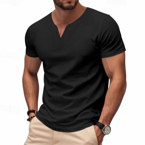 Clearance OUKU Men's T Shirt Tee Short Sleeve Shirt Tee Top Short Sleeve V Neck Summer Plain Fashion Designer Basic Classic Vacation Street Going out Black White Orange Top Tee for Men