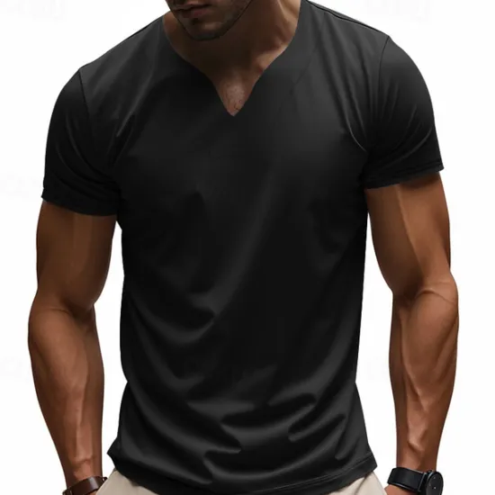Clearance OUKU Men's T Shirt Tee Short Sleeve Shirt Tee Top Short Sleeve V Neck Summer Plain Fashion Designer Basic Classic Vacation Street Going out Black White Orange Top Tee for Men