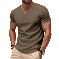 Clearance OUKU Men's T Shirt Tee Short Sleeve Shirt Tee Top Short Sleeve V Neck Summer Plain Fashion Designer Basic Classic Vacation Street Going out Black White Orange Top Tee for Men