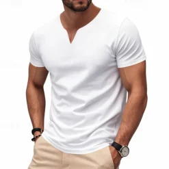 Clearance OUKU Men's T Shirt Tee Short Sleeve Shirt Tee Top Short Sleeve V Neck Summer Plain Fashion Designer Basic Classic Vacation Street Going out Black White Orange Top Tee for Men