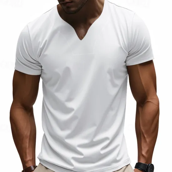 Clearance OUKU Men's T Shirt Tee Short Sleeve Shirt Tee Top Short Sleeve V Neck Summer Plain Fashion Designer Basic Classic Vacation Street Going out Black White Orange Top Tee for Men