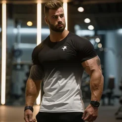 Outlet OUKU Men's T shirt Tee Sports T-Shirt Crew Neck Short Sleeve Sports & Outdoor Vacation Casual Daily Gym Quick dry Breathable Gradient Black / White White Activewear Fashion Basic