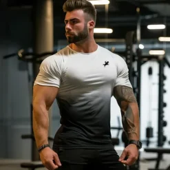 Outlet OUKU Men's T shirt Tee Sports T-Shirt Crew Neck Short Sleeve Sports & Outdoor Vacation Casual Daily Gym Quick dry Breathable Gradient Black / White White Activewear Fashion Basic