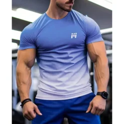 New OUKU Men's T shirt Tee Sports T-Shirt Crew Neck Short Sleeve Sports & Outdoor Vacation Casual Daily Gym Quick dry Breathable Gradient Yellow Red Activewear Fashion Basic