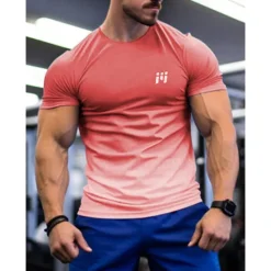 New OUKU Men's T shirt Tee Sports T-Shirt Crew Neck Short Sleeve Sports & Outdoor Vacation Casual Daily Gym Quick dry Breathable Gradient Yellow Red Activewear Fashion Basic