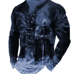Best OUKU Men's T shirt Tee Tee Graphic Human Collar Green Black Blue Purple Yellow 3D Print Outdoor Street Long Sleeve Lace up Print Clothing Apparel Basic Designer Casual Classic
