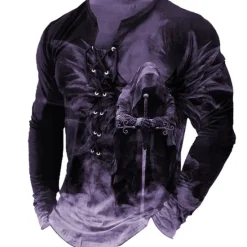 Best OUKU Men's T shirt Tee Tee Graphic Human Collar Green Black Blue Purple Yellow 3D Print Outdoor Street Long Sleeve Lace up Print Clothing Apparel Basic Designer Casual Classic