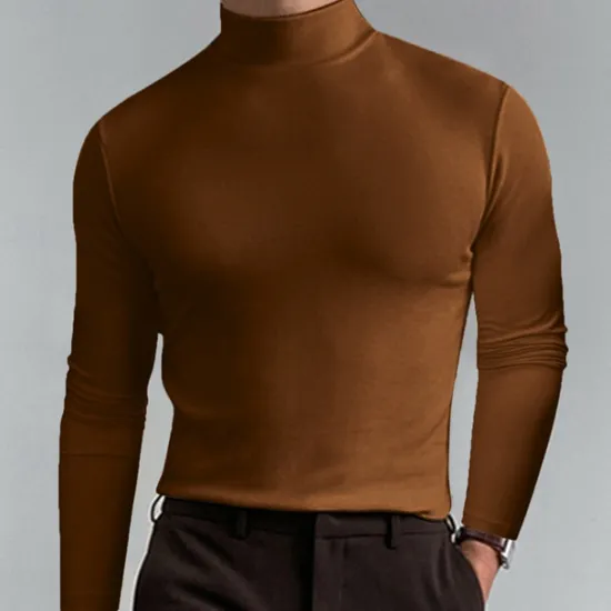 Discount OUKU Men's T Shirt Tee Tee Top Long Sleeve Shirt Long Sleeve Turtleneck Spring Fall Plain Fashion Designer Basic Classic Vacation Street Going out Apricot Black White Top Tee for Men