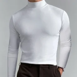 Discount OUKU Men's T Shirt Tee Tee Top Long Sleeve Shirt Long Sleeve Turtleneck Spring Fall Plain Fashion Designer Basic Classic Vacation Street Going out Apricot Black White Top Tee for Men