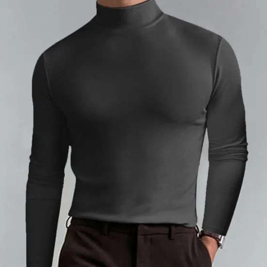Discount OUKU Men's T Shirt Tee Tee Top Long Sleeve Shirt Long Sleeve Turtleneck Spring Fall Plain Fashion Designer Basic Classic Vacation Street Going out Apricot Black White Top Tee for Men