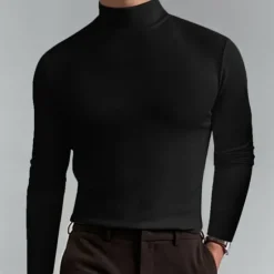 Discount OUKU Men's T Shirt Tee Tee Top Long Sleeve Shirt Long Sleeve Turtleneck Spring Fall Plain Fashion Designer Basic Classic Vacation Street Going out Apricot Black White Top Tee for Men