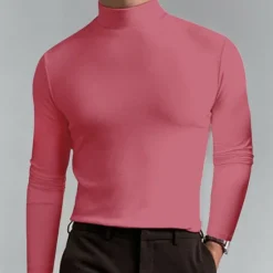 Discount OUKU Men's T Shirt Tee Tee Top Long Sleeve Shirt Long Sleeve Turtleneck Spring Fall Plain Fashion Designer Basic Classic Vacation Street Going out Apricot Black White Top Tee for Men