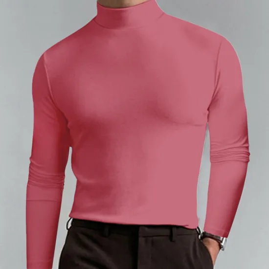 Discount OUKU Men's T Shirt Tee Tee Top Long Sleeve Shirt Long Sleeve Turtleneck Spring Fall Plain Fashion Designer Basic Classic Vacation Street Going out Apricot Black White Top Tee for Men