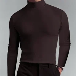 Discount OUKU Men's T Shirt Tee Tee Top Long Sleeve Shirt Long Sleeve Turtleneck Spring Fall Plain Fashion Designer Basic Classic Vacation Street Going out Apricot Black White Top Tee for Men
