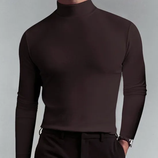 Discount OUKU Men's T Shirt Tee Tee Top Long Sleeve Shirt Long Sleeve Turtleneck Spring Fall Plain Fashion Designer Basic Classic Vacation Street Going out Apricot Black White Top Tee for Men