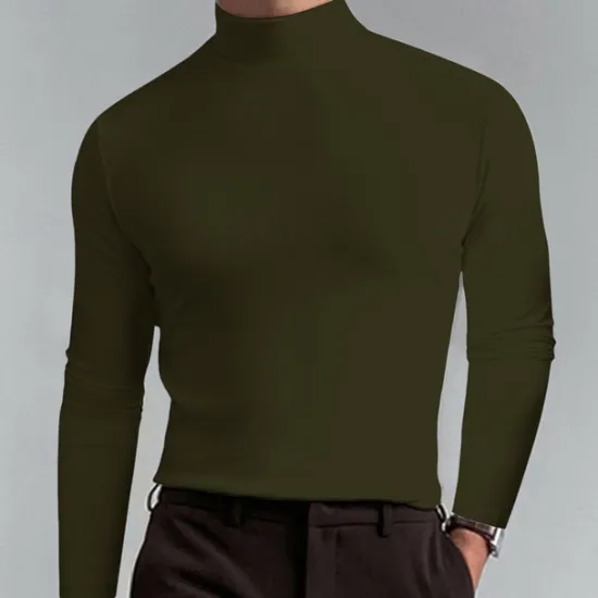 Discount OUKU Men's T Shirt Tee Tee Top Long Sleeve Shirt Long Sleeve Turtleneck Spring Fall Plain Fashion Designer Basic Classic Vacation Street Going out Apricot Black White Top Tee for Men