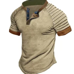 Clearance OUKU Men's T shirt Tee Tee Top Plain Slim Pleated Standing Collar Street Vacation Short Sleeves Lace up Clothing Apparel Fashion Designer Basic
