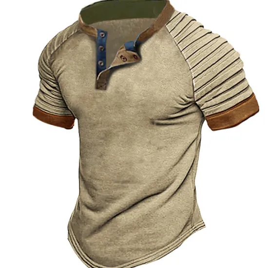 Clearance OUKU Men's T shirt Tee Tee Top Plain Slim Pleated Standing Collar Street Vacation Short Sleeves Lace up Clothing Apparel Fashion Designer Basic