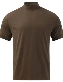 Hot OUKU Men's T shirt Tee Tee Top Plain Turtleneck Street Vacation Short Sleeves Knitting Clothing Apparel Fashion Designer Basic