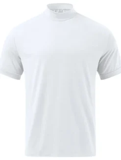 Hot OUKU Men's T shirt Tee Tee Top Plain Turtleneck Street Vacation Short Sleeves Knitting Clothing Apparel Fashion Designer Basic