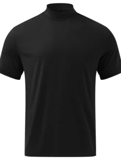 Hot OUKU Men's T shirt Tee Tee Top Plain Turtleneck Street Vacation Short Sleeves Knitting Clothing Apparel Fashion Designer Basic