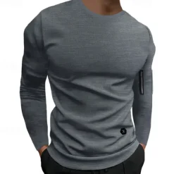 Outlet OUKU Men's T Shirt Tee Tee Top Long Sleeve Shirt Long Sleeve Crew Neck Spring & Fall Plain Fashion Designer Basic Classic Vacation Street Going out Black White Army Green Top Tee for Men
