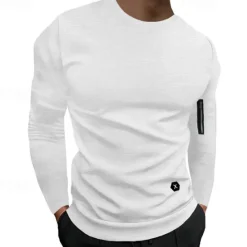 Outlet OUKU Men's T Shirt Tee Tee Top Long Sleeve Shirt Long Sleeve Crew Neck Spring & Fall Plain Fashion Designer Basic Classic Vacation Street Going out Black White Army Green Top Tee for Men