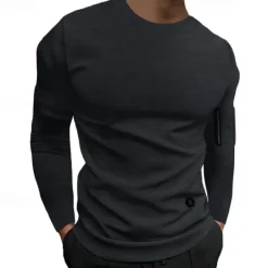 Outlet OUKU Men's T Shirt Tee Tee Top Long Sleeve Shirt Long Sleeve Crew Neck Spring & Fall Plain Fashion Designer Basic Classic Vacation Street Going out Black White Army Green Top Tee for Men