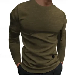 Outlet OUKU Men's T Shirt Tee Tee Top Long Sleeve Shirt Long Sleeve Crew Neck Spring & Fall Plain Fashion Designer Basic Classic Vacation Street Going out Black White Army Green Top Tee for Men
