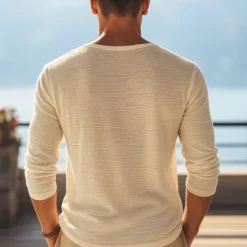 Discount OUKU Men's T Shirt Tee Tee Top Long Sleeve Shirt Long Sleeve V Neck Summer Spring Plain Fashion Designer Basic Classic Vacation Street Going out Top Tee for Men Beige