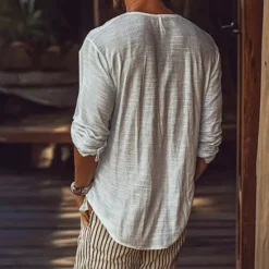 Best OUKU Men's T Shirt Tee Tee Top Long Sleeve Shirt Long Sleeve V Neck Summer Spring Plain Fashion Designer Basic Basic Vacation Street Going out Top Tee for Men White
