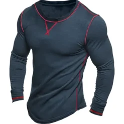New OUKU Men's T Shirt Tee Top Long Sleeve Shirt Long Sleeve Crew Neck Spring & Fall Plain Vintage Designer Basic Patchwork Vacation Street Going out Top Tee for Men Navy Blue