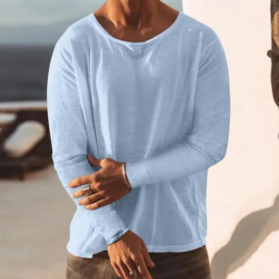 Clearance OUKU Men's T Shirt Tee Top Long Sleeve Shirt Long Sleeve Crew Neck Spring & Fall Plain Fashion Designer Basic Vacation Street Going out Black Sky Blue Khaki Top Tee for Men