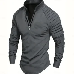 Hot OUKU Men's T Shirt Tee Top Long Sleeve Quarter Zip Summer Solid Color Fashion Designer Basic Zipper Outdoor Vacation Work Navy Black White Top Tee for Men