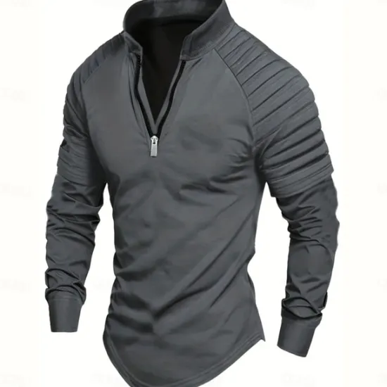 Hot OUKU Men's T Shirt Tee Top Long Sleeve Quarter Zip Summer Solid Color Fashion Designer Basic Zipper Outdoor Vacation Work Navy Black White Top Tee for Men