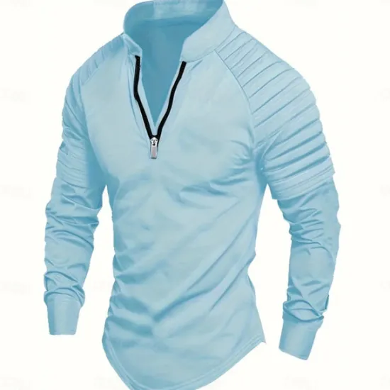 Hot OUKU Men's T Shirt Tee Top Long Sleeve Quarter Zip Summer Solid Color Fashion Designer Basic Zipper Outdoor Vacation Work Navy Black White Top Tee for Men